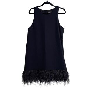 J.Crew Collection Black Shift Dress Ostrich Feather Hem Sleeveless Womens Medium